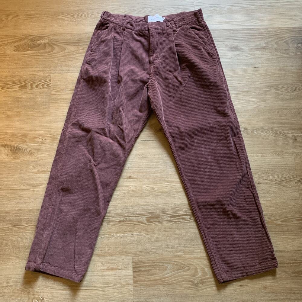 GENERAL ADMISSION SOFT CORDUROY PLEATED PANTS BURNT RED/BROWN SIZE 34 MENS WIDE